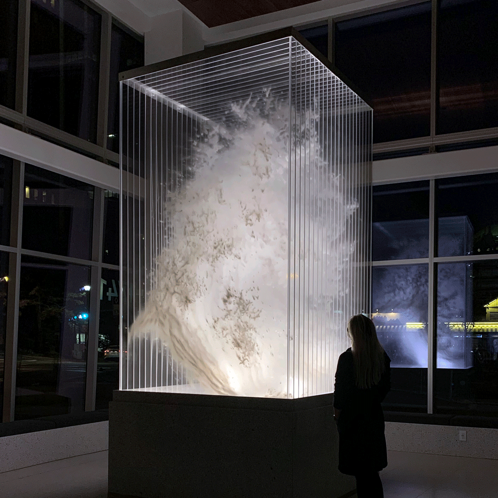 Zenith by David Spriggs, a public artwork with a luminous white branching form suspended across transparent layers